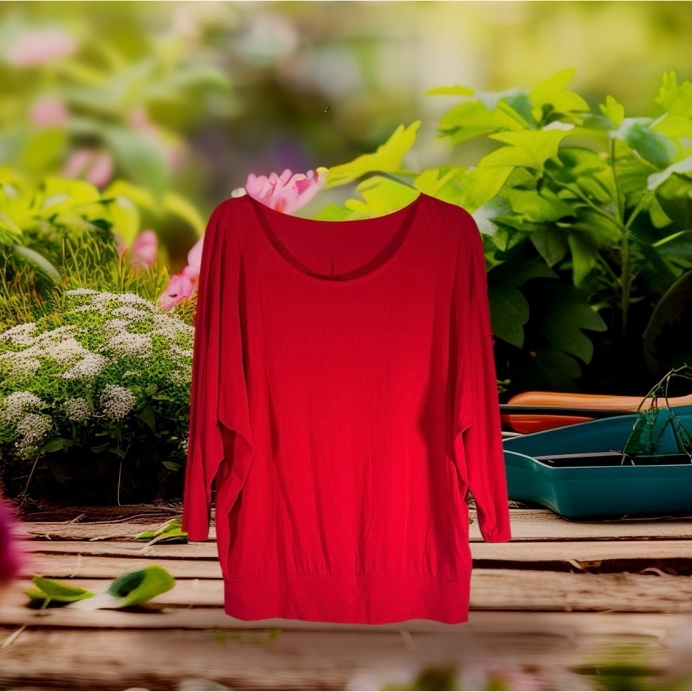 JM Collection Blouse Womens Size Medium Red Long Sleeve